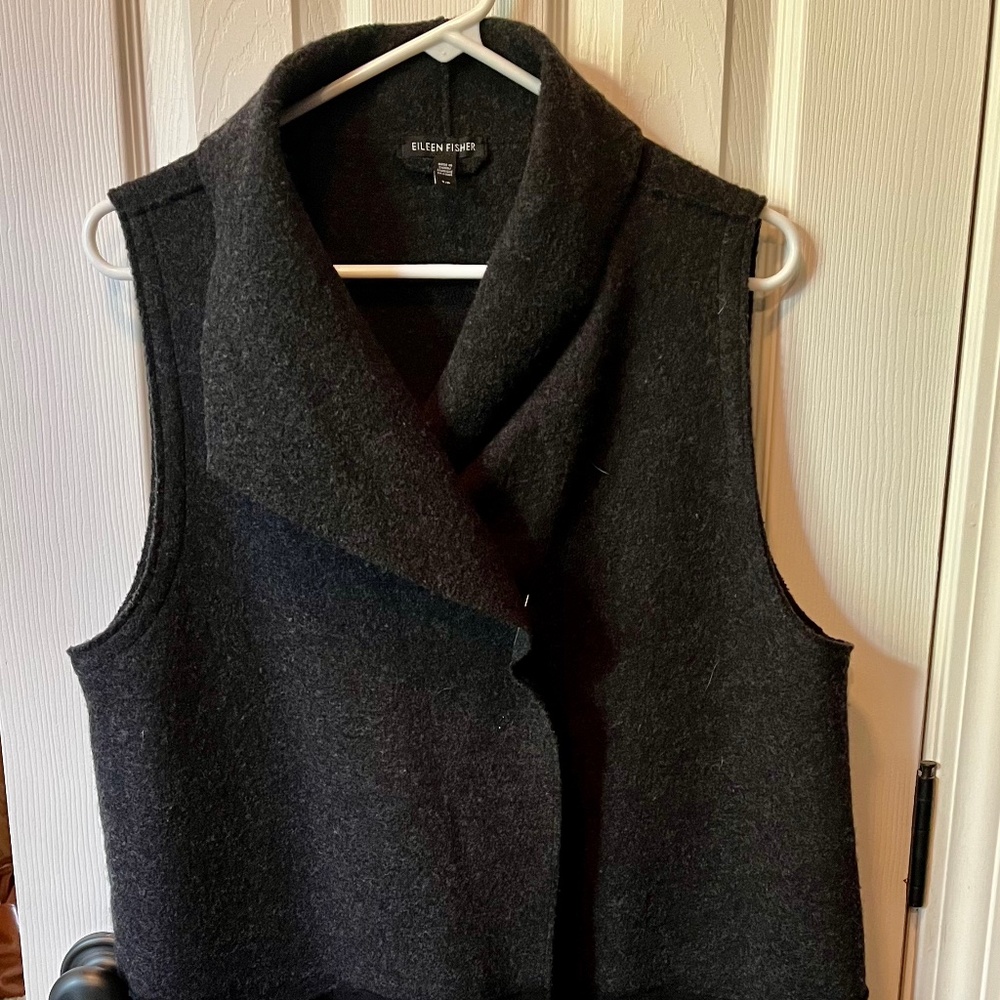 Eileen Fisher Wool Black and Gray Wool Vest